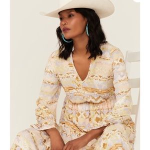 NWOT SHYANNE WOMEN'S WATERCOLOR SOUTHWESTERN MAXI LONG SLEEVE DRESS